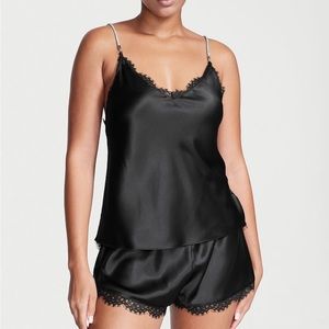 Satin lace cami set black and white